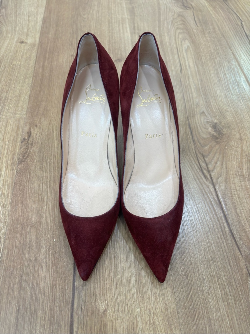 Christian Louboutin Maroon Suede Pointed Tor Pumps